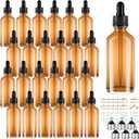 CycleMore 2oz 24 Pack Amber Glass Dropper Bottles with Glass Eye Droppers, LeakProof Travel Bottles with 6 Funnels and 30 Labels for Essential Oils & Lab Chemicals & More Liquids Ideal for Christmas