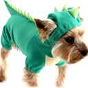 DELIFUR Dinosaur Dog Halloween Costume Pet Dino Hoodie for Small Dogs Cats (S, Green)