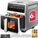 Stainless Steel Air Fryer 6 Qt, Ceramic glaze Air Fryer, Stainless Steel Housing& Full Metal Inner Pot, PTFE and PFAS Free, 9 Digital One-Touch Cook Functions,120F~450F, 1700W