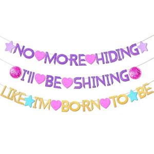 AFZMON Hunters Birthday Decorations Banner, No More Hiding, I' ll Be Shining Theme Birthday Party Supplies, Glitter Decorations Need DIY Banner for Girls