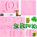 2 x St Patrick'S Day Silicone Molds 4 Pcs, Shamrocks Chocolate Fondant Mold Bull Head Arrow Beer Mug Horse Shoes Hat Clover Beard Bow Beard for Cake Decoration Cupcake Topper Resin Polymer Clay Crafts