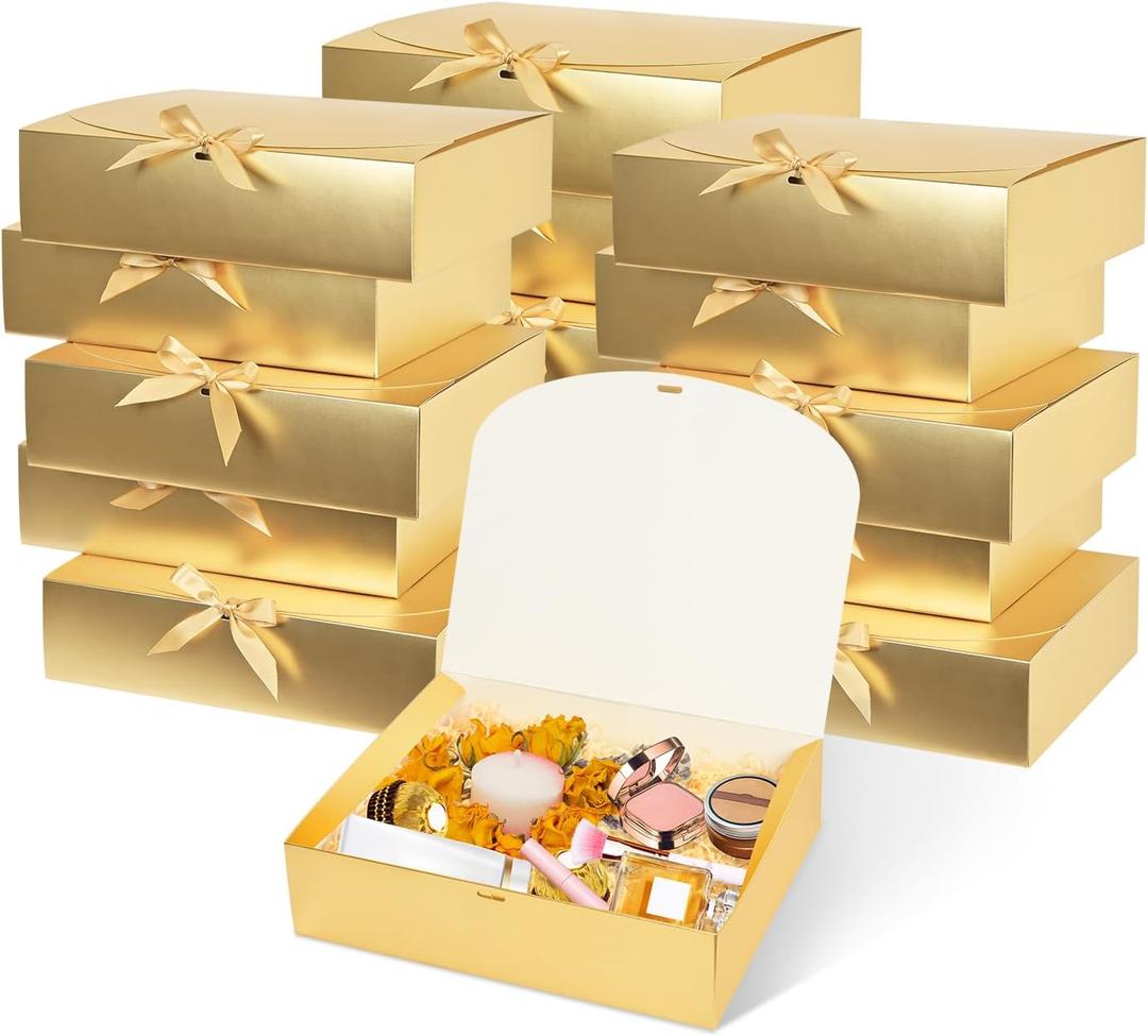 12Pack Gold Gift Boxes with Lids, 129.83.1 Inch Bridesmaid Proposal Box, Luxury Gold Gift Box with Ribbon for Wedding, Birthday, Party, Christmas, Bridesmaid, Graduation Gift