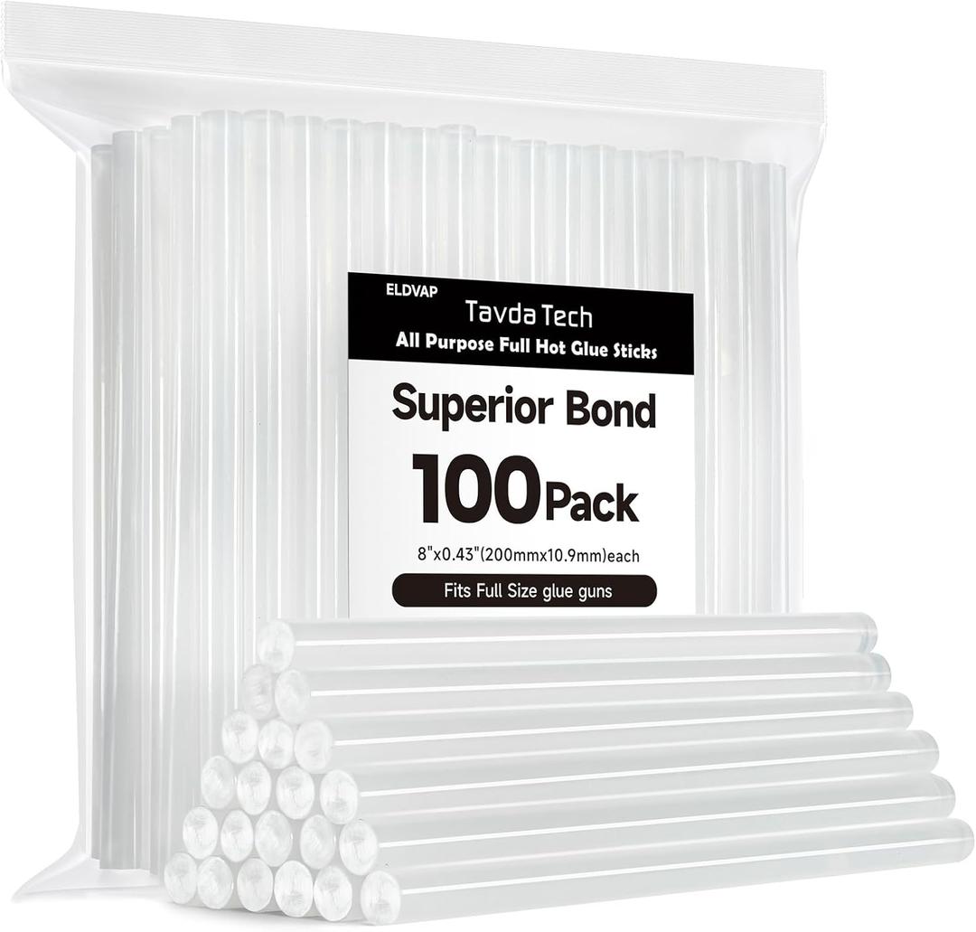 Clear Full Size Hot Glue Sticks 100 Pack, 0.43" x 8", All Temperature for Most Full-Size Glue Guns, Strong Adhesive for DIY Crafts, Repairs & Holiday Decorations