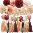 Bridal Shower Decorations Maroon - Fall color Maroon Dusty Pink Bachelorette Decorations with Balloons Tissue Paper Flower Pompoms and Tassel Garland Party Supplies (Burgundy + Peach)