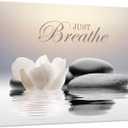 Zen Stone Canvas Wall Art Just Breathe Yoga Quotes Poster for Spa Decor White Lotus Flower Pictures Prints for Bathroom Modern Spiritual Artwork Framed (12 x 16inches) (12L" x 16W", Mindset Lotus 02)