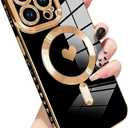 Bonoma Compatible wtih iPhone 15 Pro Max Case [Support Magsafe] Love Heart Pattern Magnetic Plating Electroplate Luxury Elegant Case Camera Protector Soft TPU Shockproof Corner Back Cover -Black