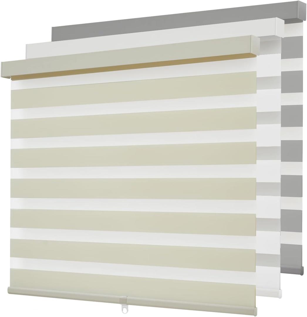 Cordless Zebra Blinds for Windows,Free-Stop Roller Zebra Shades,Light Filtering Blinds for Indoor windows with Upgraded Cassette,Pull Down Privacy Window Shades for Home (35" W x 72" H, Ivory)