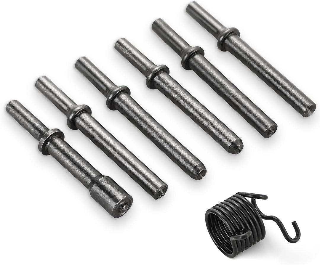 7 Pack Air Rivet Hammer Tools Kit, Pneumatic Rivet Set with 6 Heavy-Duty Bits & Spring, Heat-Treated Carbon Steel, 0.401" Shank, Compatible with Most Air Hammers