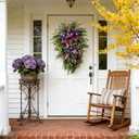 Purple Tulip Spring Wreath for Front Door, 19.69x11.81 Inch Floral Wreath with Hydrangea, Colorful Welcome Wreath for Spring Summer Home Decor