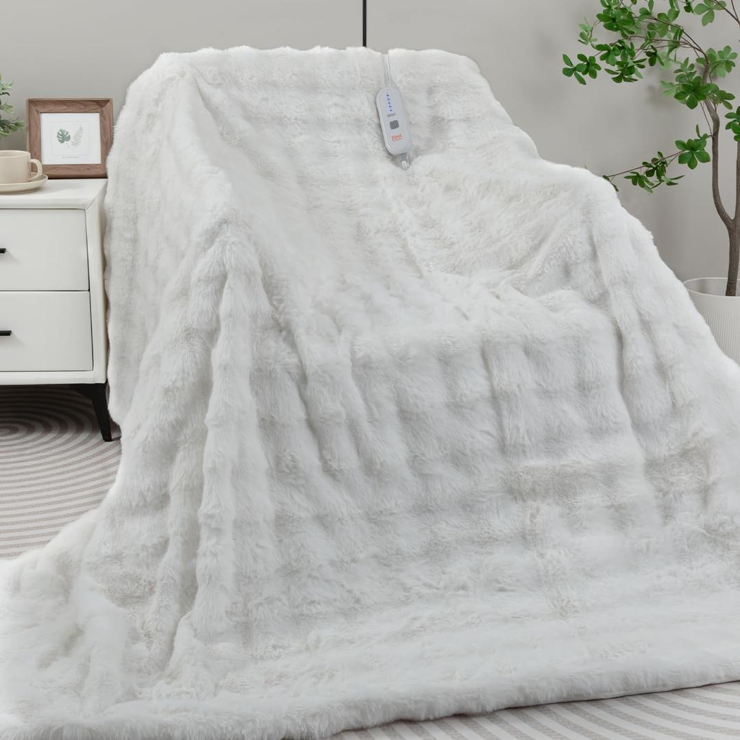 Heated Blanket Electric King- 100"x90" Soft Thick Bubble Electric Blanket for Sofa with 5 Heat Levels & 10 Hours Auto-Off Overheat Protection, Warm Cozy Gifts, Cream