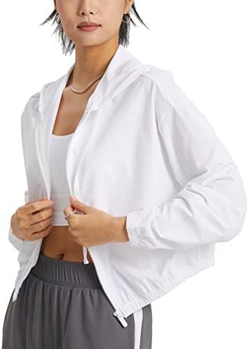 Altiland Women's UPF 50+ Sun Protection Cropped Jackets Zip Up Cooling Shirt Athletic Workout Running Hoodie, Size:8