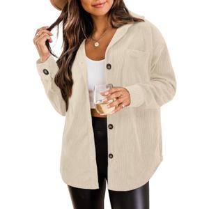 ZOLUCKY Shacket Jacket for Women Polyester Jacket Shirts Oversized Button Down Shirt Casual Long Sleeve Cream Shacket, Off White Small