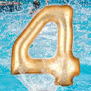 Number 0-9 Pool Float 20'' Gold Pool Birthday Party Decoration Large Inflatable Swimming Balloon for Summer Graduation Party Supplies Indoor Outdoor Backdrop Decor (Number 4)