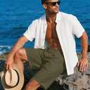 QOSOQ Men's Casual Shorts Work Dress Shorts Drawstring Stretch Summer Beach Flat Front Hybrid Shorts Lightweight Quick Dry (Green, XL)