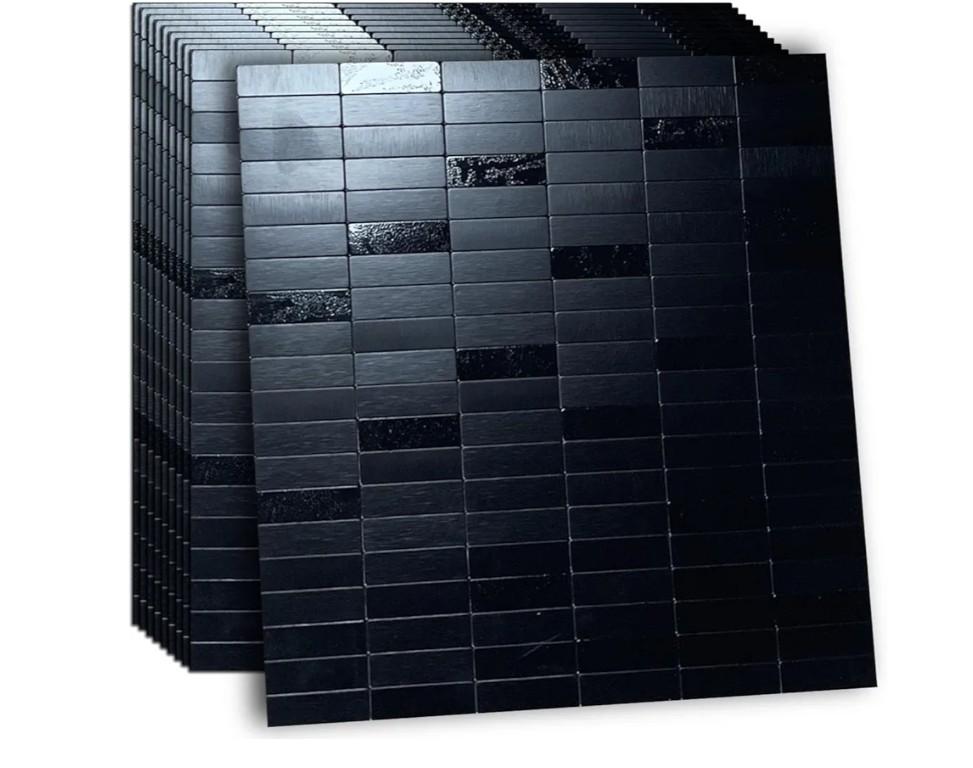 XUANINY Peel and Stick Tile Backsplash Self- Adhesive Wall Tiles Aluminum Mosaic Sticker for Kitchen (11.33"x11.85" Per Sheet, Pack of 10 pcs) (Black Brushed 10)