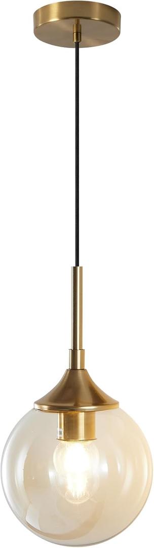 KCO Lighting Mid Century Modern Pendant Chandelier Amber Glass Hanging Lamp Gold Globe Pendant Lights Kitchen Island Brushed Brass Pendant Light Large Kitchen Pendant Lighting Over Island