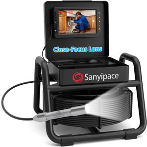 Sanyipace Sewer Camera, 5" IPS HD Pipe Inspection Camera,Built-in 32GB DVR with Microphone and Speaker, 8 LED Lights,IP68 Waterproof Drain Camer for Sewer Line, Home, Duct Drain Pipe Plumbing