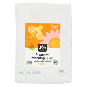 365 by Whole Foods Market, Pleasant Morning Buzz Ground Coffee, Medium-Dark Roast, 24 Ounce, Best By: 09/08/25