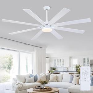 Kviflon 72 Inch Large Ceiling Fans with Lights and Remote, Indoor/Outdoor Nickel Modern Industrial Ceiling Fan with Light for Living Room Patios Porch, Reversible Quiet Motor, 8 Dual Finish Blades