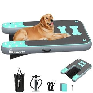 Linvivon Inflatable Dog Boat Ramp For Dogs Up To 240 Lbs, Inflatable Dock Floating Platform | With Anti-Slip EVA Foam Safe & Easy Water Access, Dog Ramp For Boat, Pools, Lakes, Boats, Docks, Green