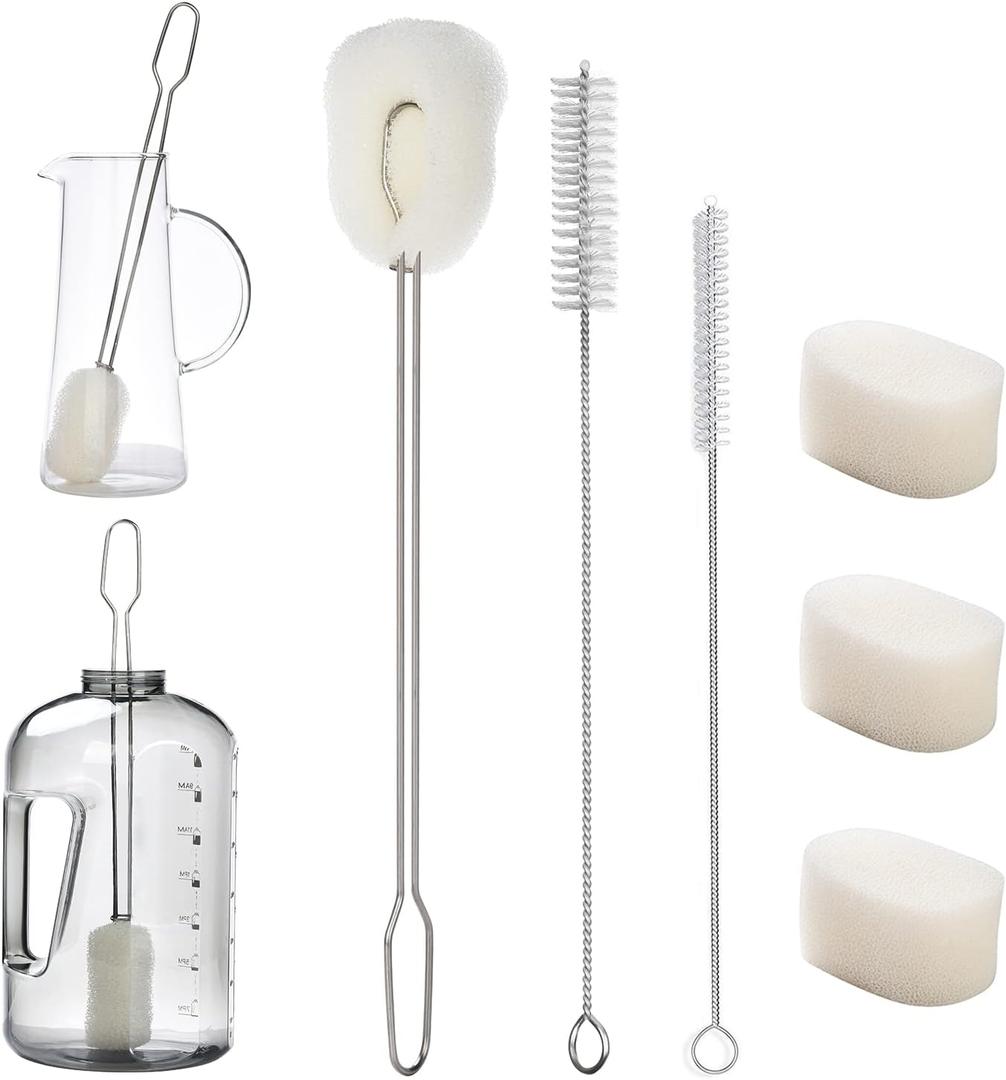 ALINK 14.5" Extra Long Sponge Bottle Brush Cleaner Set, 6-Pack Cleaning Brush for 1/ Half Gallon Water Bottle, 128 oz 64oz 30oz Tumbler, Thermos, Jug, Teapot, Glass Pitcher
