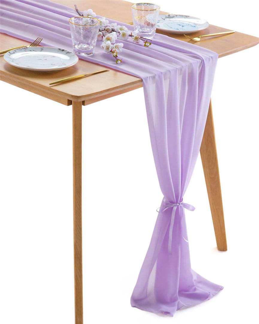 B-COOL Chiffon Table Runner 27x120 Inches Long Light Purple Sheer Table Runners for Romantic Wedding Birthday Party Bridal Shower Decorations
