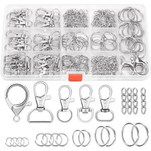 PAXCOO 300PCS Keychain Making Kit, Keychain Craft Supplies Including Key Chain Clips, Lanyard Snap Hooks, Key Rings and Jump Rings for Key Chain Making, Purse Making, Lanyard Making (Silver)
