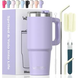 20 oz Tumbler with Handle, Tumbler with Lid and Straw, Double Wall Insulated Cup Stainless Steel Travel Mug(Cold for 34 Hours), Water Bottle for Iced Tea, Coffee, Cold Beverages(Purple)