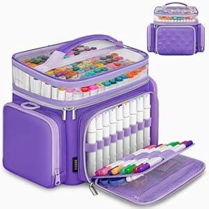 DEEGO Marker Organizer Case for 200+ Markers, Large Marker Storage Bag with Adjustable Dividers and 4 Pockets, Marker Carrying Bag for Alcohol Markers, Art Supplies, Gifts for Artists Crafters (Purple)