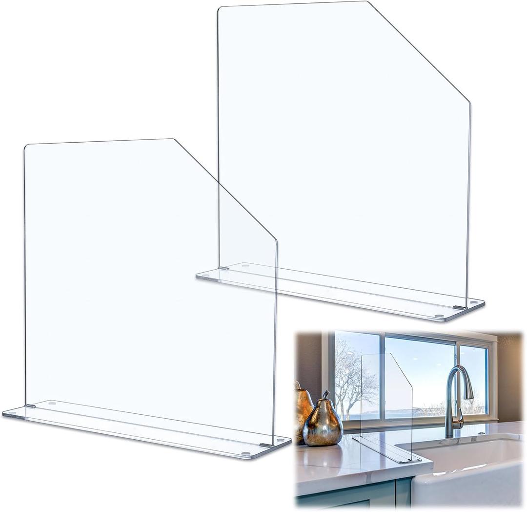 Vesici 2 Pcs Clear Acrylic Sink Splash Guard Freestanding Panel Barrier with Easy Reach Cutaway Kitchen Guard Protective Splatter Barrier for Home Hospital(15.75" Length, 16" Height, 4.5" Base)