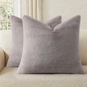 Pallene Faux Fur Plush Throw Pillow Covers 24x24 Set of 2, Soft Fluffy Couch Pillow Covers for Living Room, Greige