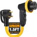 Kanayu 30 Amp RV Marine Adapter RV Extension Cord with Locking Connector Plug Compatible with NEMA TT-30P to L5-30R, Generator Power Cord with 90 Grip Handle, 10AWG/3C STW, ETL Listed(1.5ft)