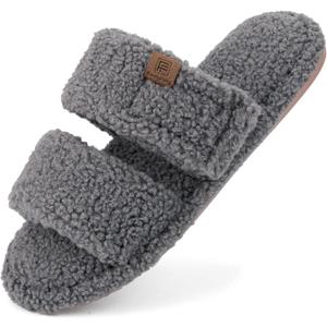 FamilyFairy Open Toe Slippers for Women Adjustable Memory Foam House Shoes Faux Fur Fuzzy Slide Sandals Non Slip Washable (7-8, Grey) FamilyFairy Open Toe Slippers for Women Adjustable Memory Foam House Shoes Faux Fur Fuzzy Slide Sandals Non Slip Washable (7-8, Grey)