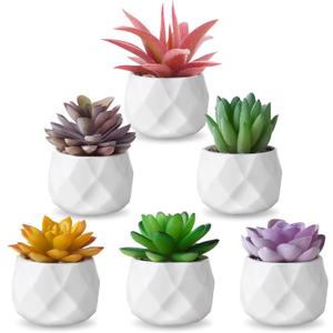 ZINHO Fake Succulent Plant Set 6 PCS Artificial Succulent Plants for Desk Realistic Faux Succulents in Plastic Pots Mini Colorful Succulent Decor for Bedroom Bathroom Office Shelf Decor (Mix)