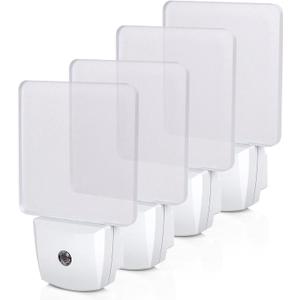 DEWENWILS Night Lights Plug into Wall, Plug in LED Night Lights with Dusk to Dawn Sensor, Cool White Nightlight for Bathroom, Hallway, Kitchen, Frosted Acrylic Shade, 4 Pack