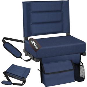 Stadium Seats with Back Support, Portable Bleacher Seat with Extra Thick Cushion, Folding Stadium Chair with Shoulder Strap, Removable Cushion and Storage Pocket for Sports Events