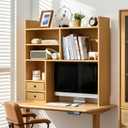 deli Desktop Bookshelf, High-Capacity Desk Hutch Organizer, Natural, 35.4"L x 10"W x 35.4"H