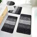 Bsmathom Bathroom Rugs Sets 4 Piece with Toilet Cover, Soft Absorbent Bath Mats Non-Slip Machine Washable Bath Rugs Set with U-Shaped Contour Toilet Mat for Bathroom Tub, Shower, Black