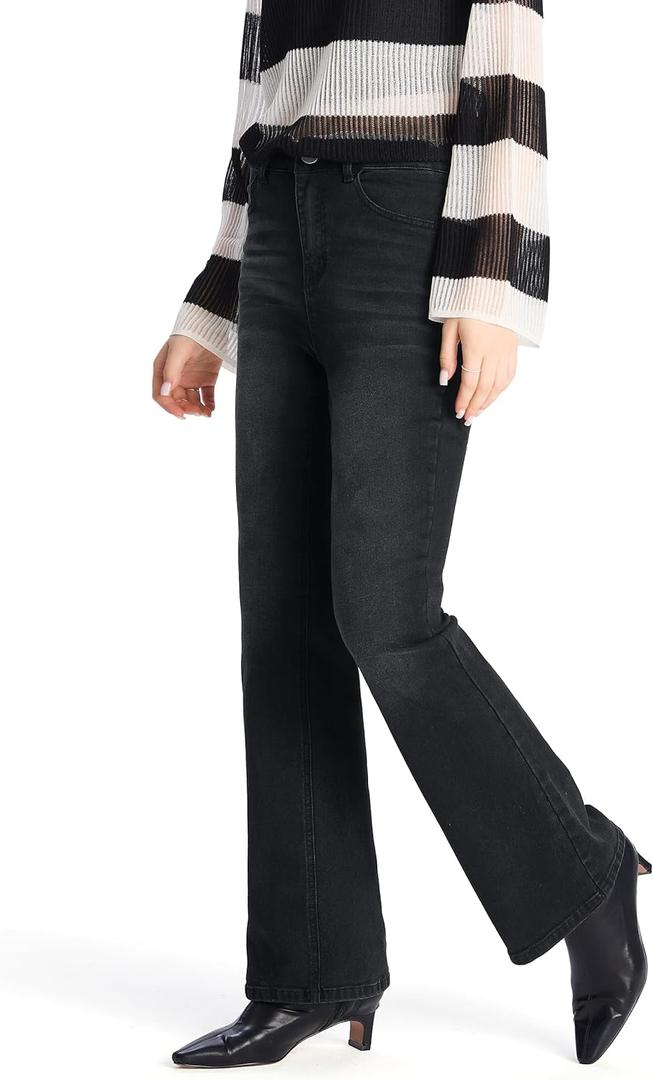 Petite Women's 24"/26"/28"/30" Stretch Flare Jeans High Waisted Curvy Bootcut Denim Pants (X-Large, Black)