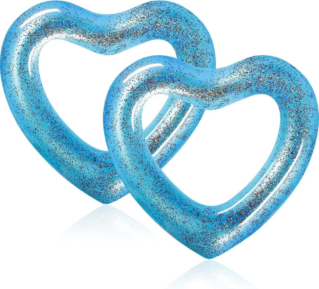 Sumind 2 Pcs Heart Pool Floats Inflatable Swim Rings, 47.3 x 39.4 Inch Bachelorette Floaties Heart Shaped Swimming Loungers Tube for Wedding Bride Summer Beach Party Decorations(Blue)