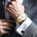 OLEVS Mens Gold Watches Waterproof Stainless Steel Lightweight Watch with Date Classic Luxury Dress Watch for Men Gold White Blue Green Dial