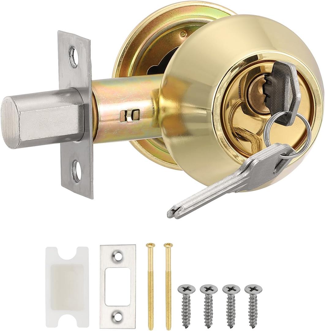 PATIKIL Keyed Alike Double Cylinder Deadbolts, Keyed Entry Door Knob Anti-Theft Exterior Door Hardware for Front Door and Entrance Door, Gold