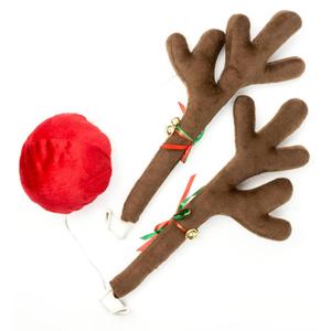 Red Co. 17” Standard Reindeer Christmas Car Kit Products, Antlers with Jingle Bells & Nose