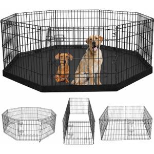 PETIME Foldable Metal Dog Exercise Pen/Pet Puppy Playpen Kennels Yard Fence Indoor/Outdoor 8 Panel 24" W x 30" H with Bottom Pad
