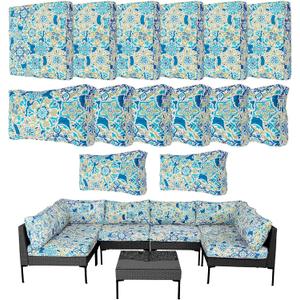 14Pcs Outdoor Cushion Covers Replacement Washable Waterproof UV w/Zipper for 6-Seaters Sofa Patio Slipcovers Set Seat and Back Covers Only (Morocco Dream, 25x25x3.15inch)