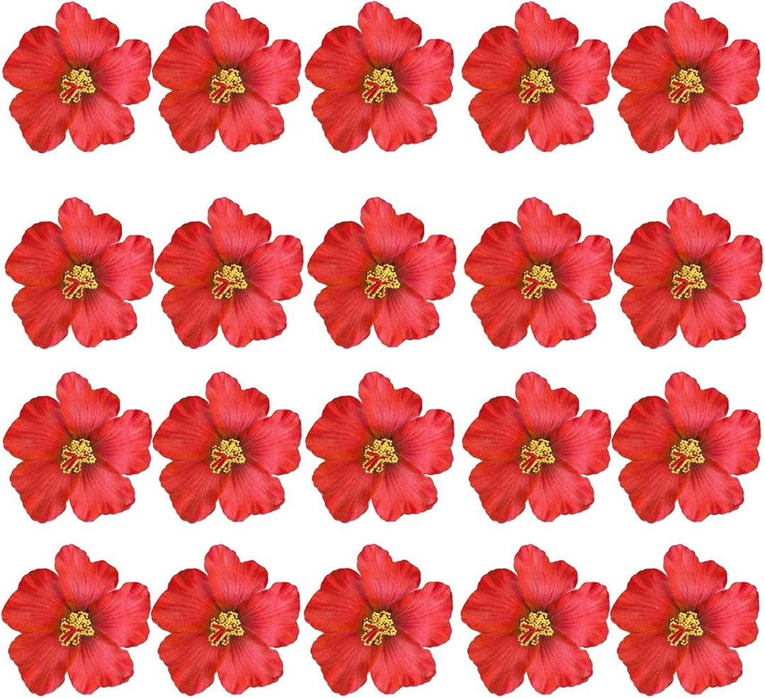 20 Pcs Hawaiian Artificial Flowers, Plumeria Hibiscus Fake Flowers 3.5 Inch for DIY Hair Clips, Brooch, Wreath, Wedding Decor, Beach Party Supplies