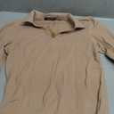 Womens Cotton Long Sleeve Polo Shirts Business Casual V Neck Collared Tops Loose Fit Work Blouses Fall Outfits 2025 (Small, Khaki)