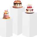 HAISIWLKJ 3PCS Cylinder Pedestal Stands for Parties, White Metal Round Cylinder Plinths Dessert Table Display Pillars for Birthday Wedding Bridal Baby Shower Party Decorations(Large)