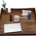 30 x 30 Inches Large Square Curved Black Walnut Wood Ottoman Tray with Handles, Serve Tea, Coffee Classic Wooden Decorative Serving Tray