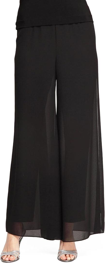 Alex Evenings Women's Straight Leg Jersey Pant with Flowy Georgette Panels, Medium, Black
